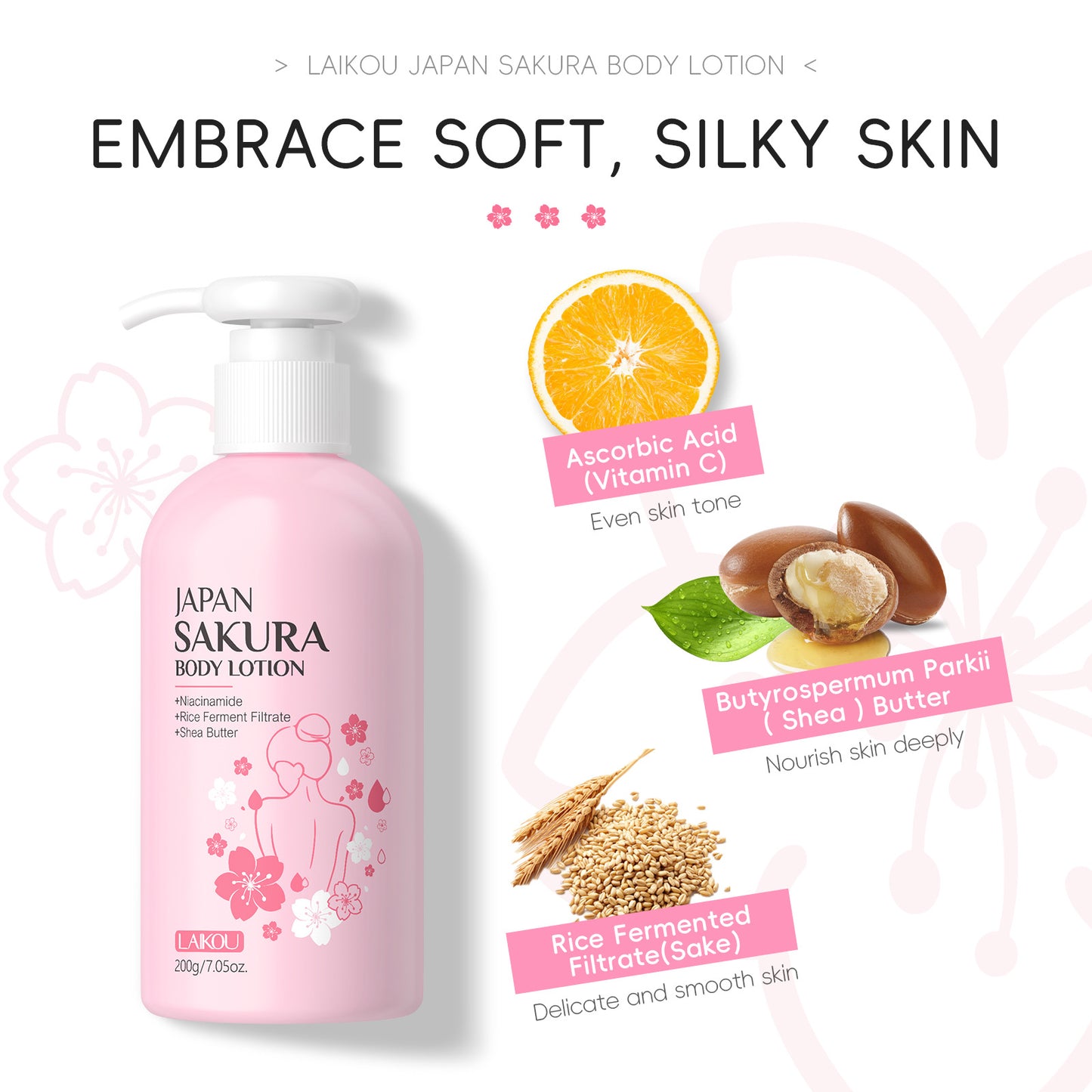 Sakura Body Lotion 200g Moisturizing Fragrance Retention Moisturizing Lotion
